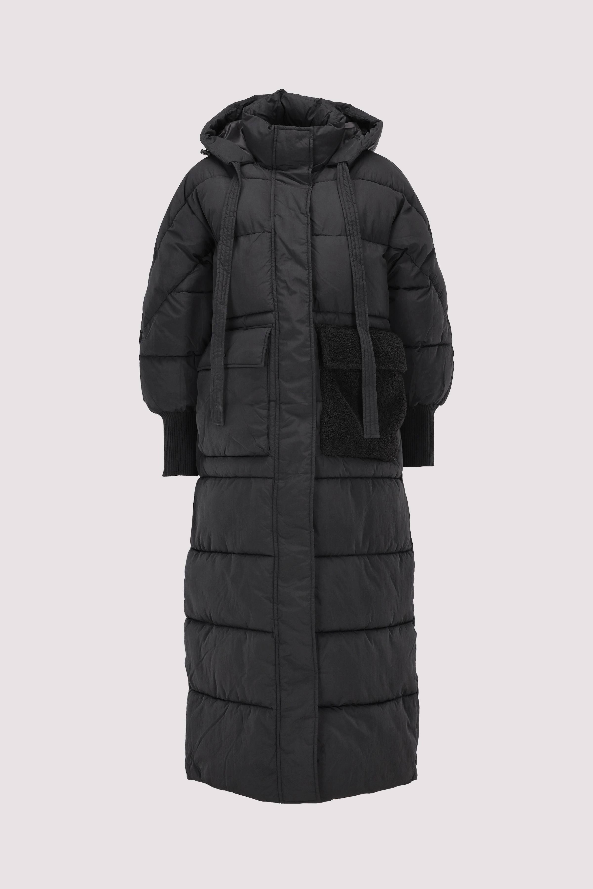 Black puffa coat long on sale